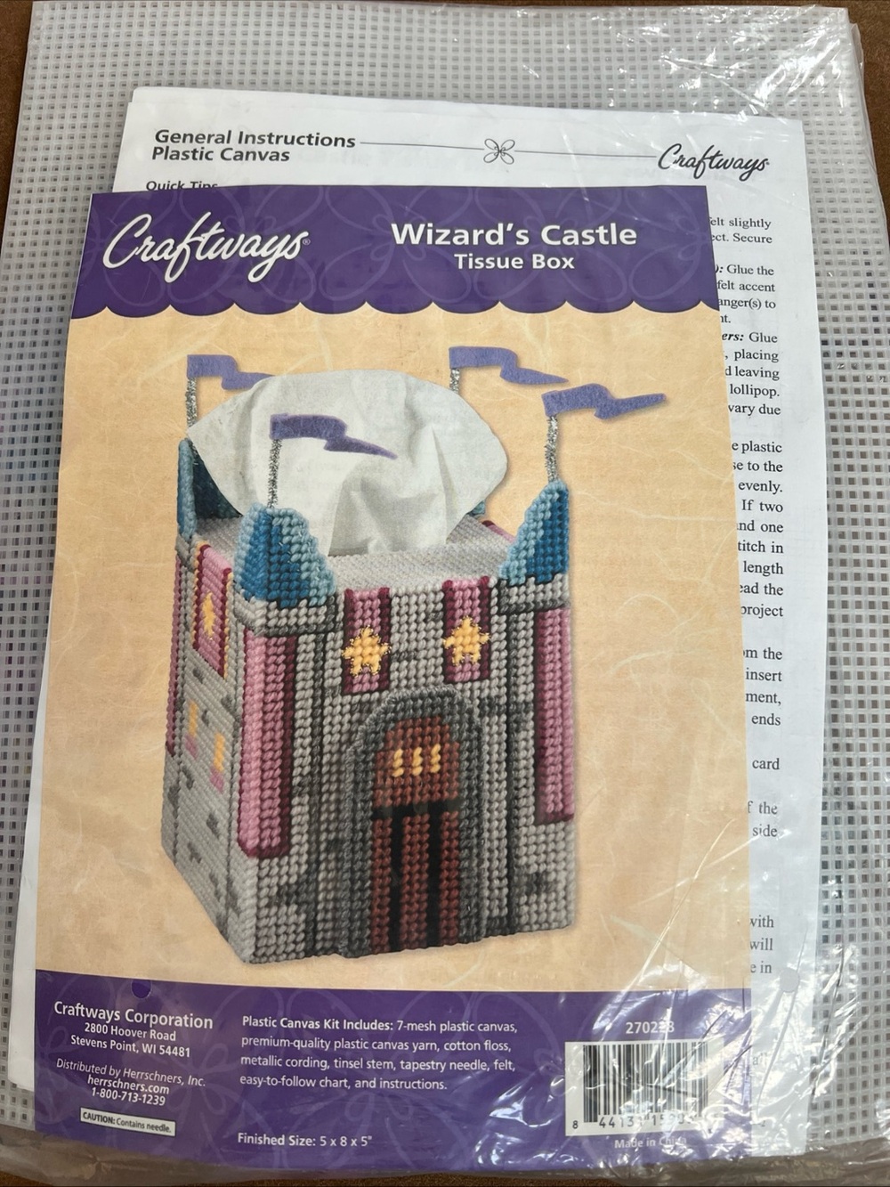 NEW Craft Wizard's Castle Tissue Box Cover Kit w/ supplies & instructions